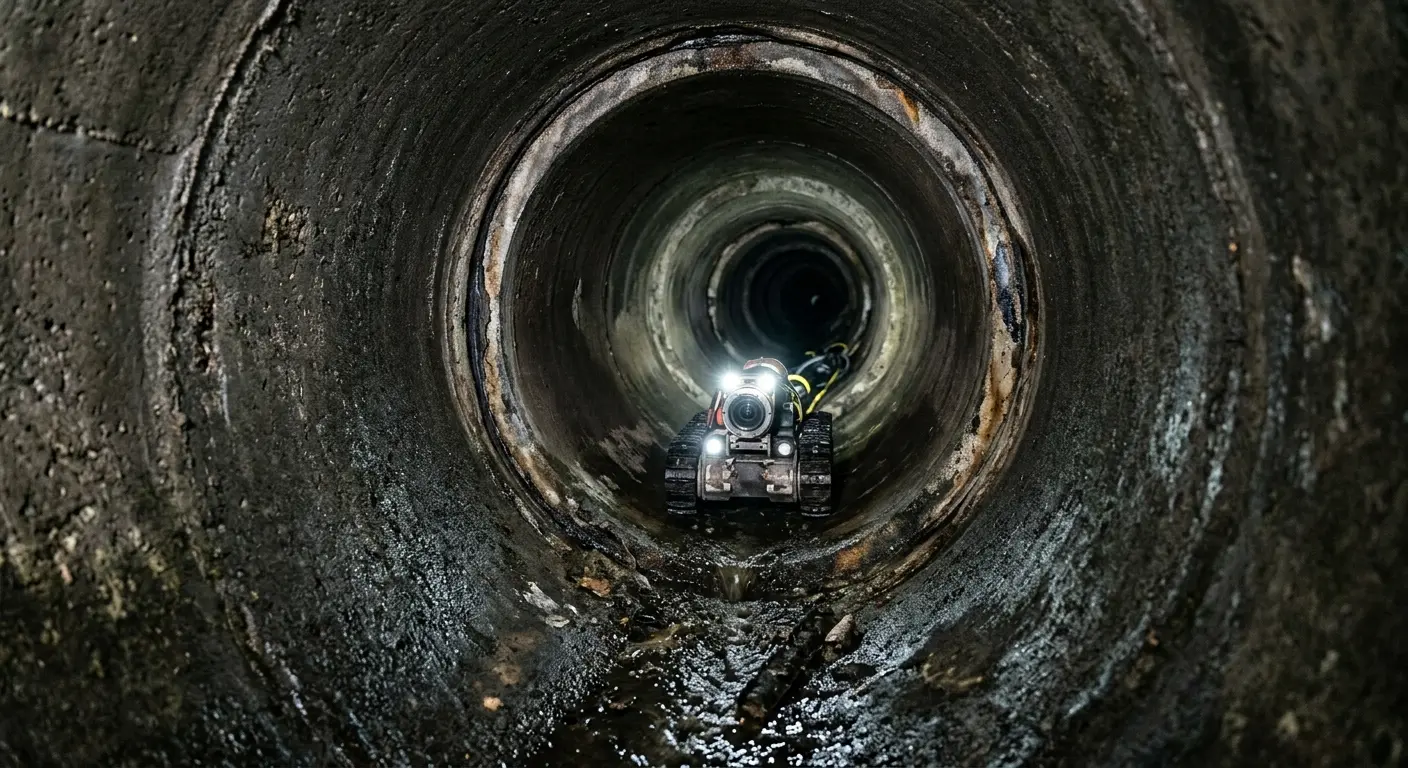 Robotic sewer camera inspecting pipe interior for Sewer Line Cleaning in Marlborough